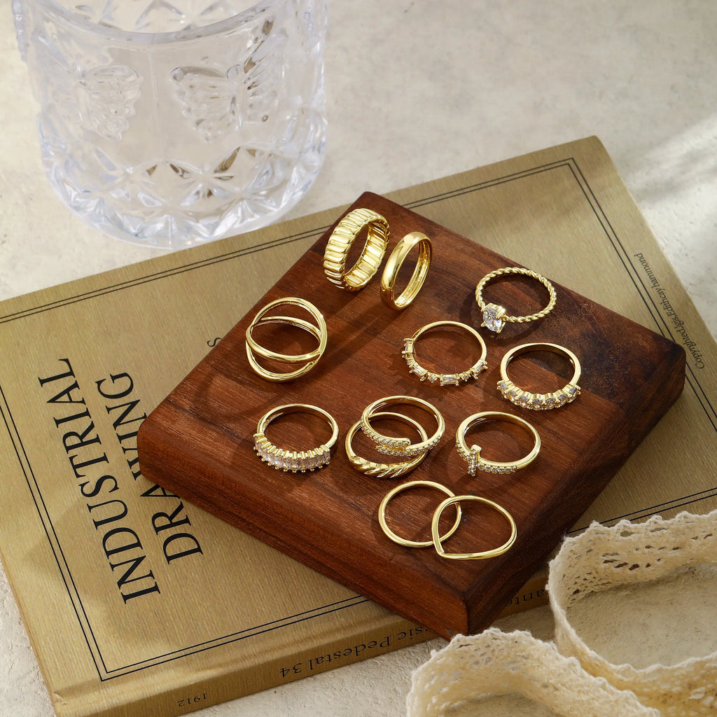 Pancert Gold-Tone 12-Piece Ring Set for Women - Versatile Jewelry