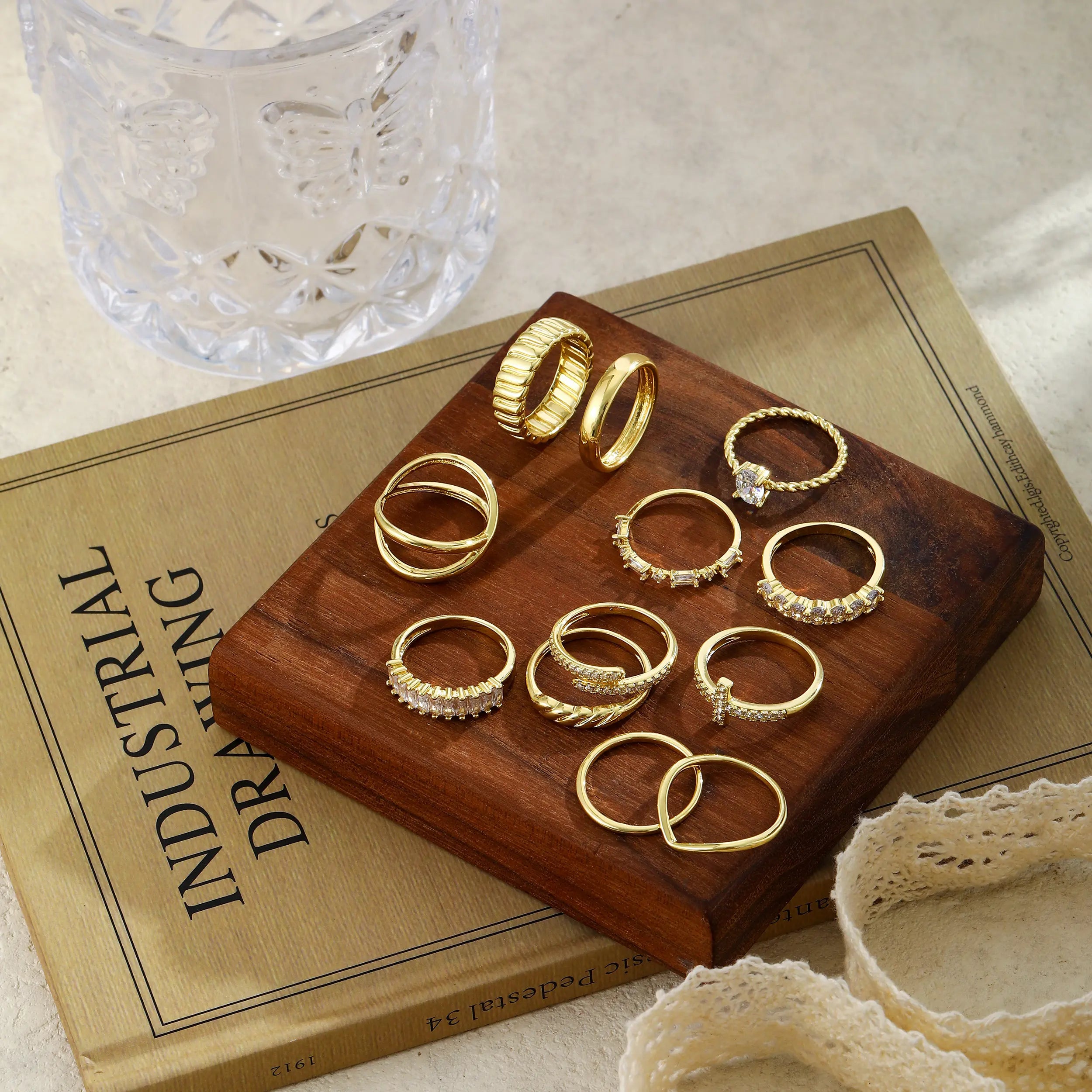 Pancert Gold-Tone 12-Piece Ring Set for Women - Versatile Jewelry