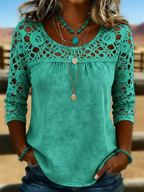 Women's Solid Color Casual Loose Lace Denim Shirt