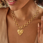 Tewiky Chunky Gold Heart Pendant Necklace for Women