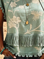 Women'S Casual Tassel Patchwork Printed Top