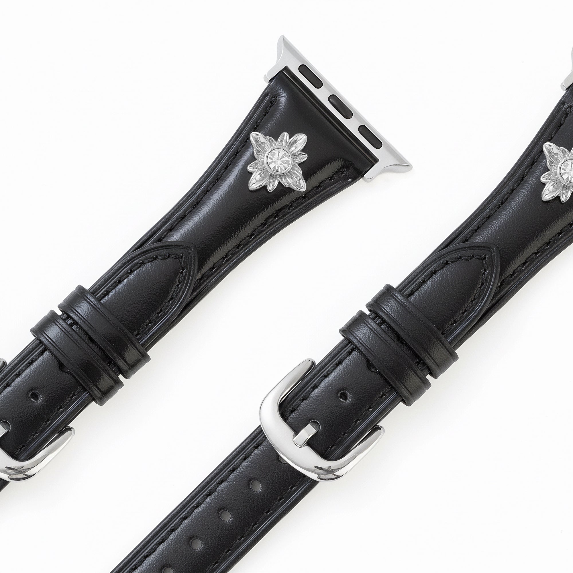 14k Gold / Platinum Plated Floral Accent Leather Watch Band