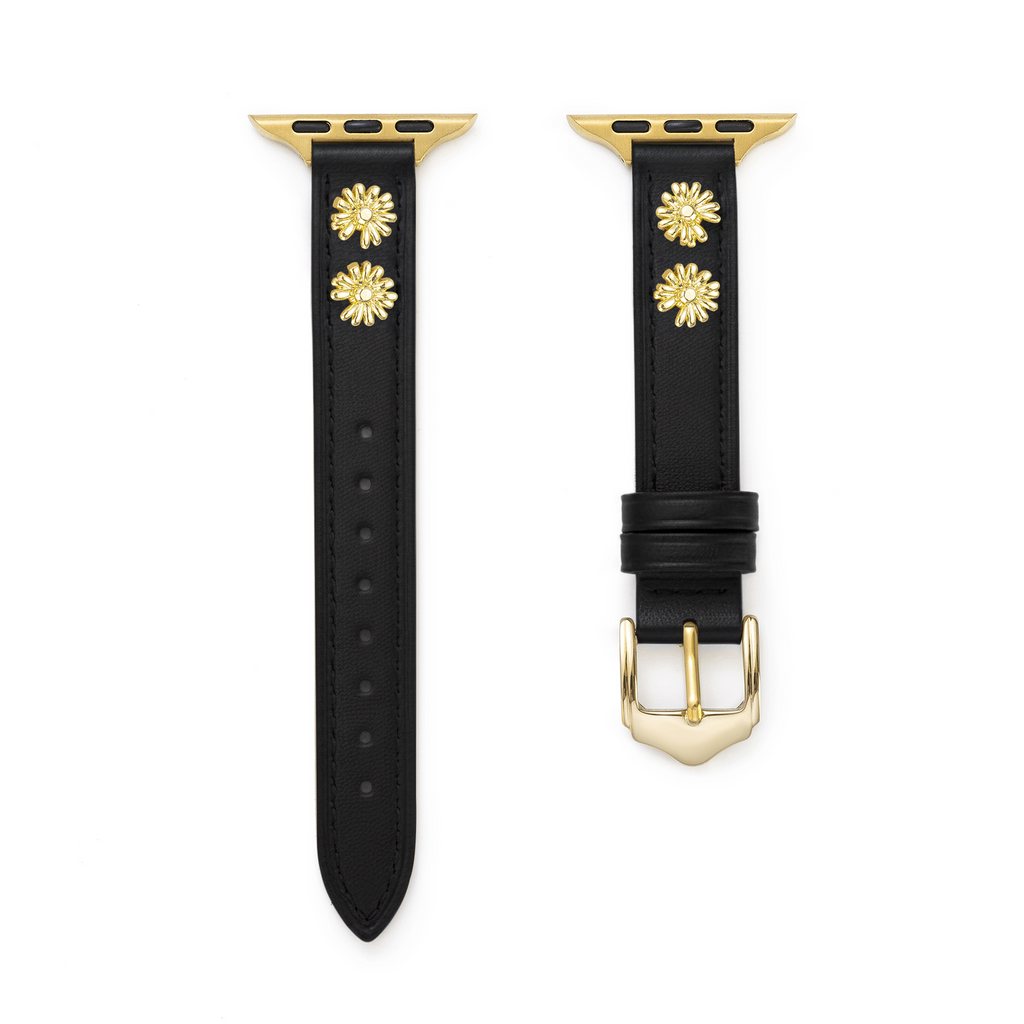 14k Gold / Platinum Plated Daisy Leather Watch Band for Apple Watch