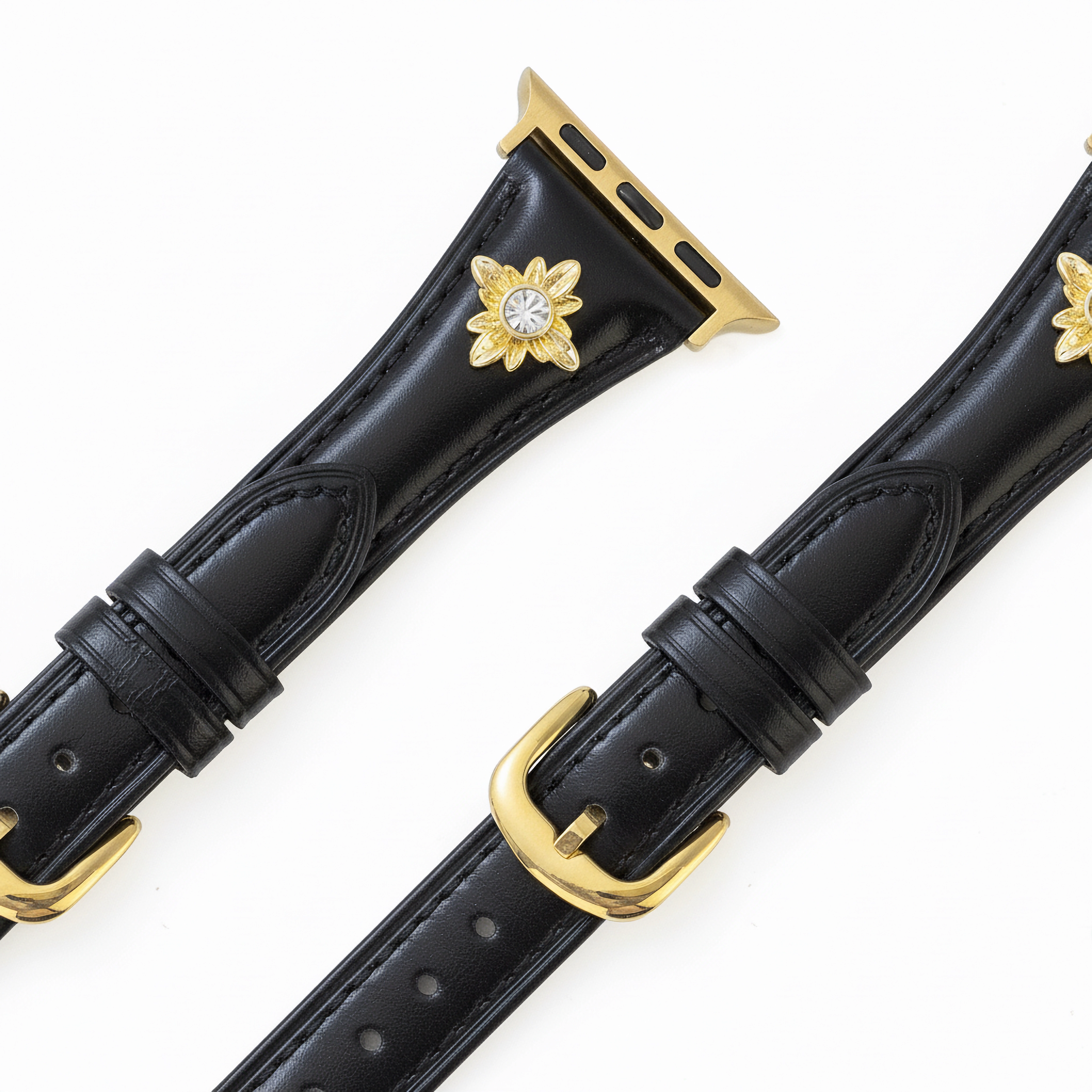 14k Gold / Platinum Plated Floral Accent Leather Watch Band