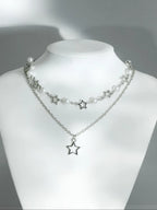Star & Faux Pearl Decor Pendant Necklace Set for Parties