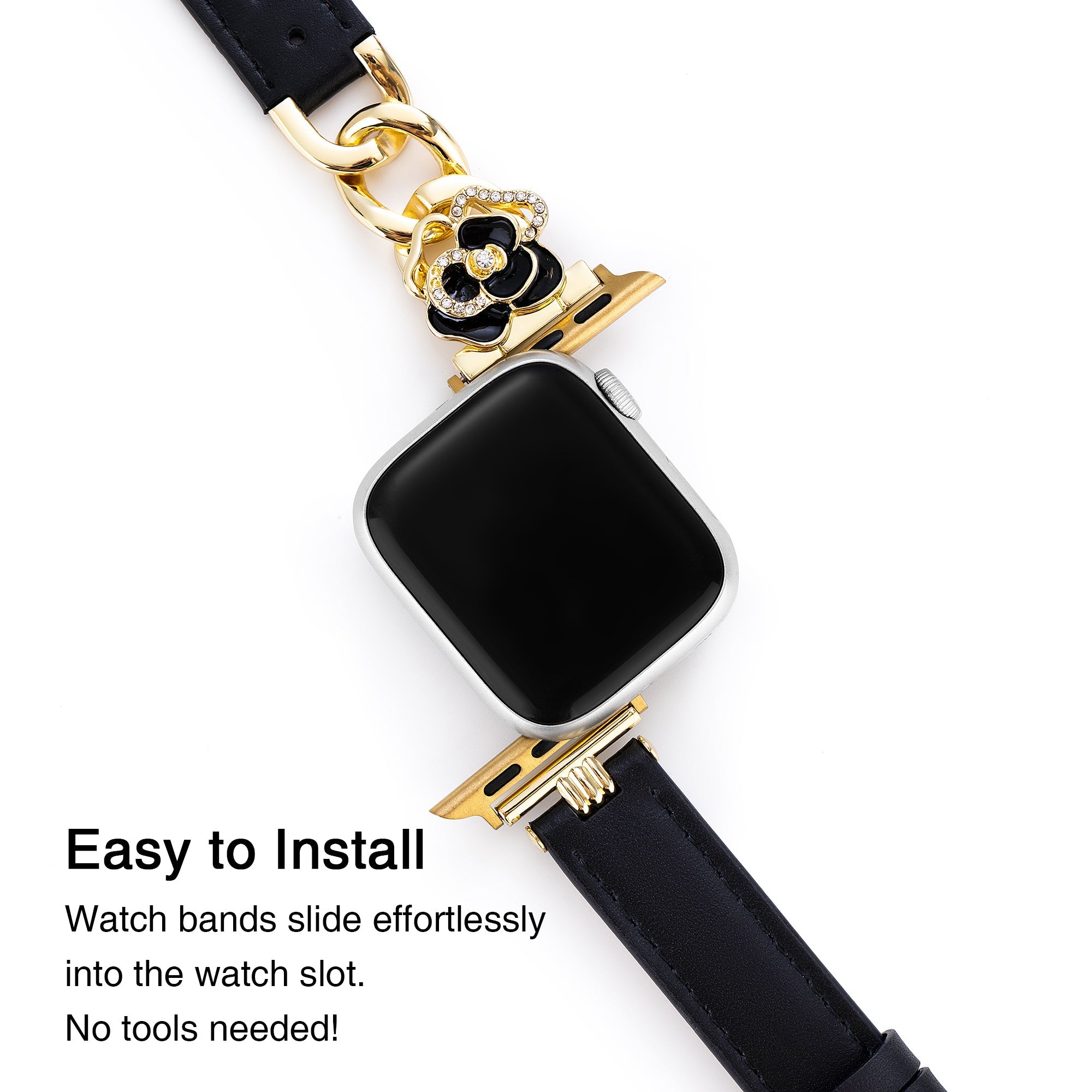 Camellia Chain Leather Watch Band for Apple Watch