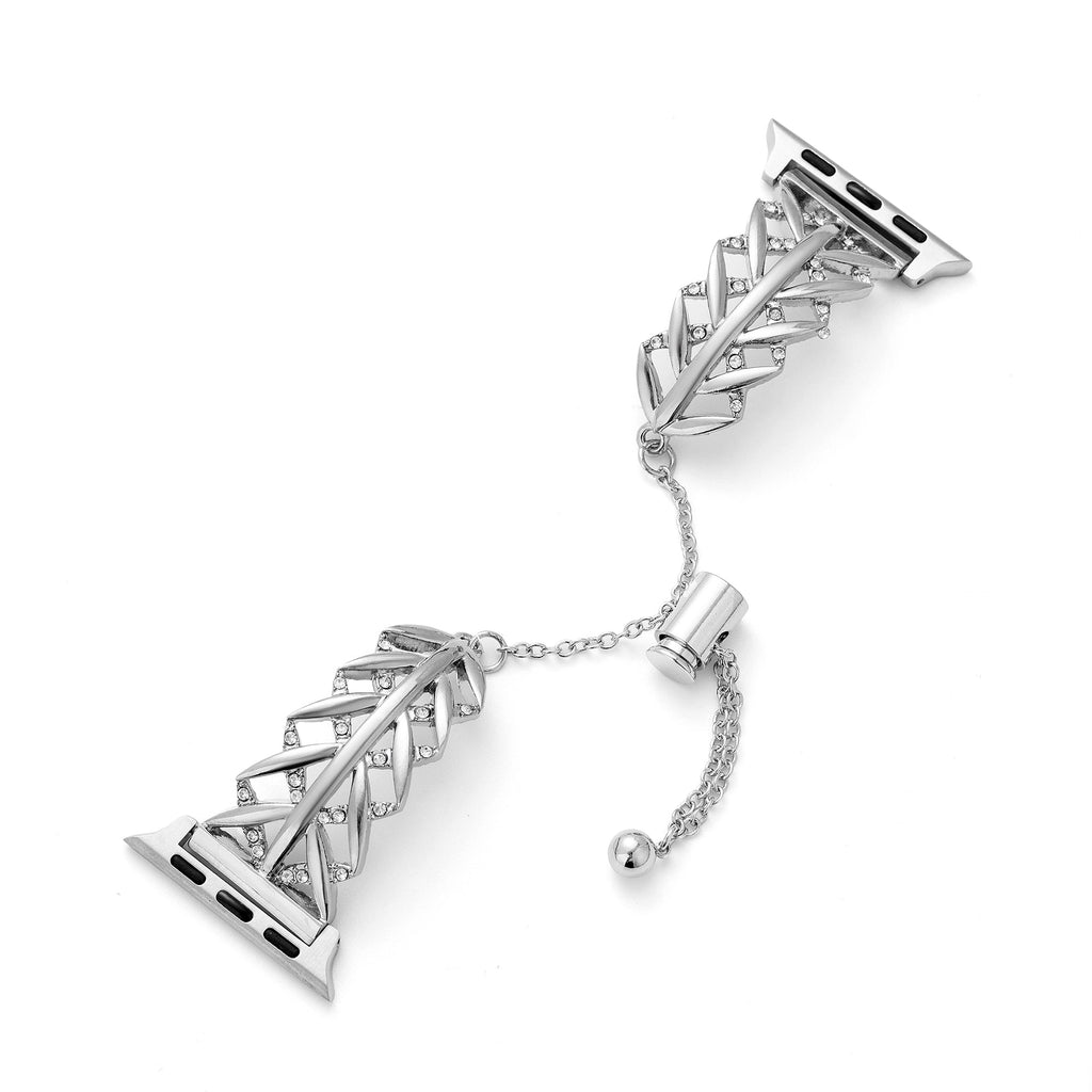 Leaf Rhinestone-Studded Metal Watch Band