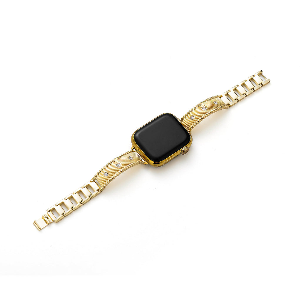 Rhinestone Brushed Metal Watch Band