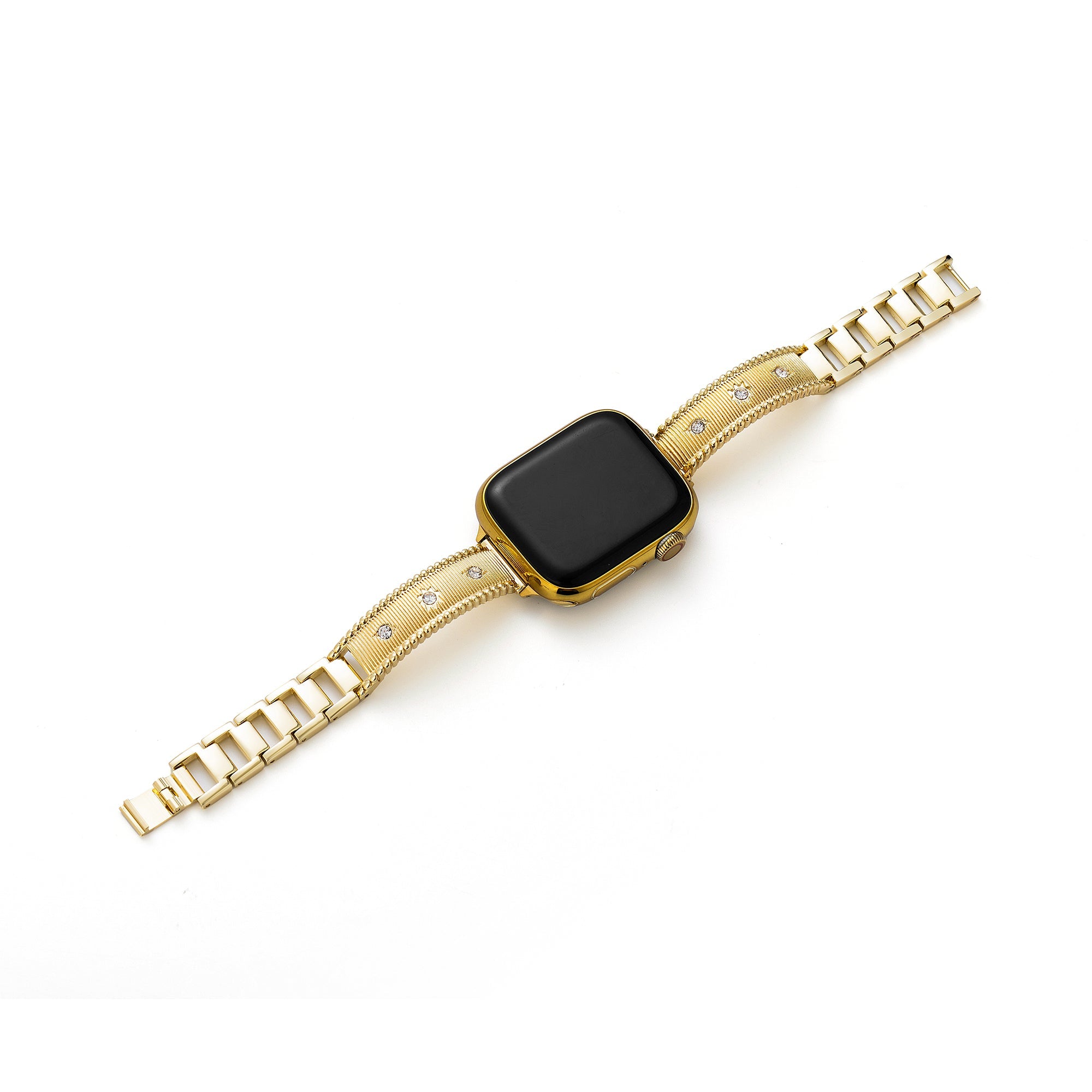 Rhinestone Brushed Metal Watch Band