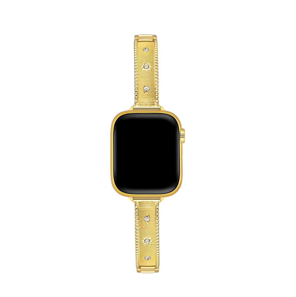 Rhinestone Brushed Metal Watch Band
