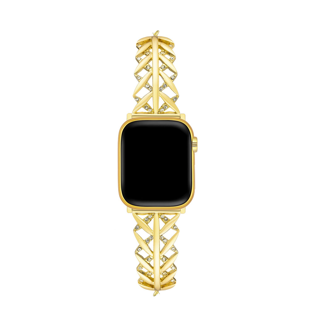 Leaf Rhinestone-Studded Metal Watch Band