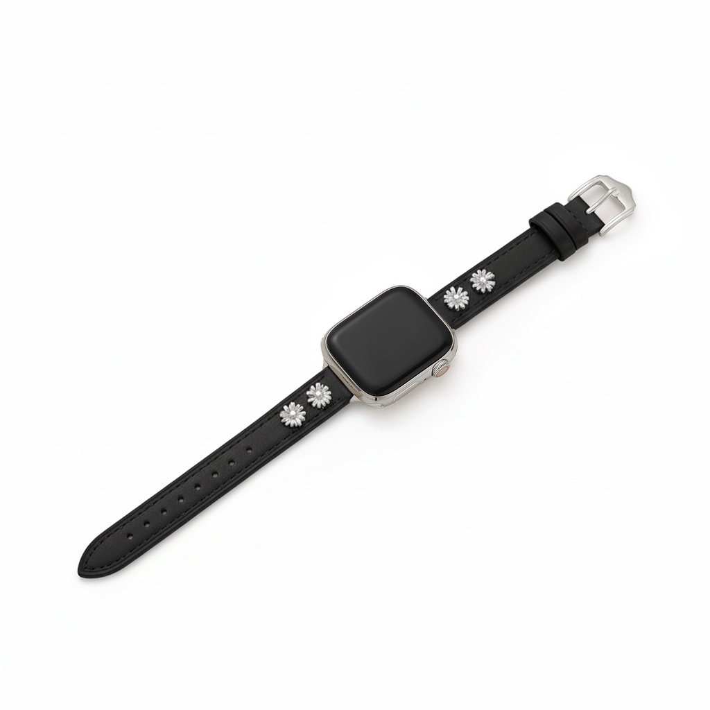 14k Gold / Platinum Plated Daisy Leather Watch Band for Apple Watch