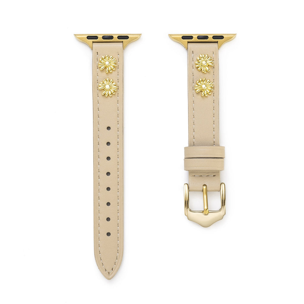 14k Gold / Platinum Plated Daisy Leather Watch Band for Apple Watch