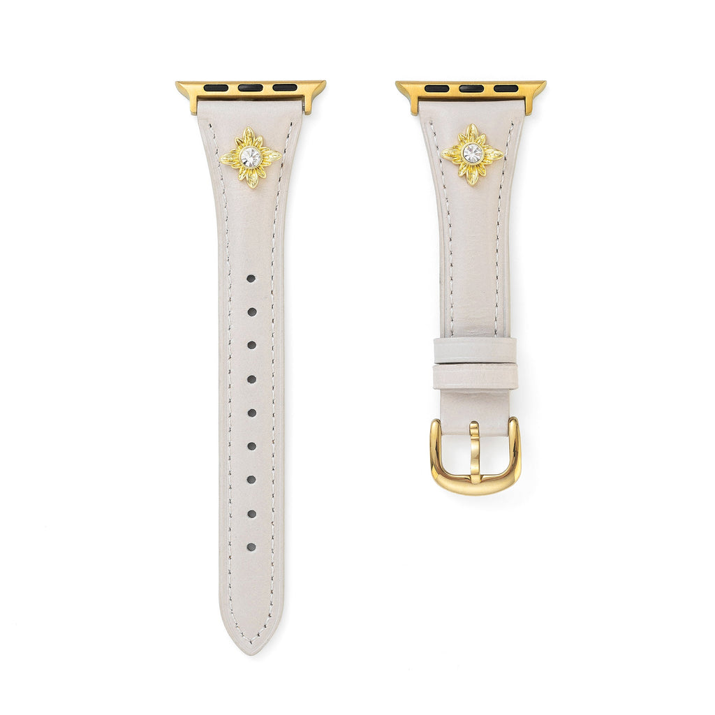 14k Gold / Platinum Plated Floral Accent Leather Watch Band