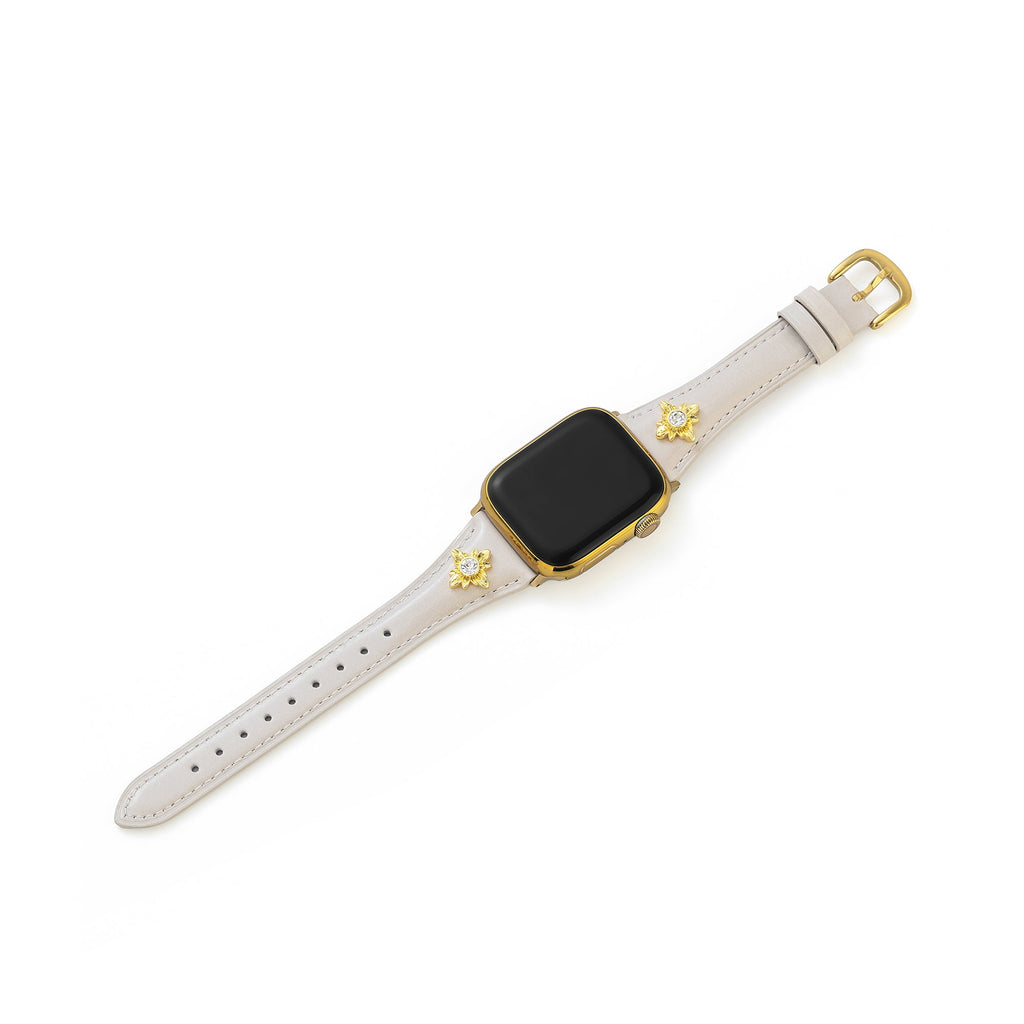 14k Gold / Platinum Plated Floral Accent Leather Watch Band