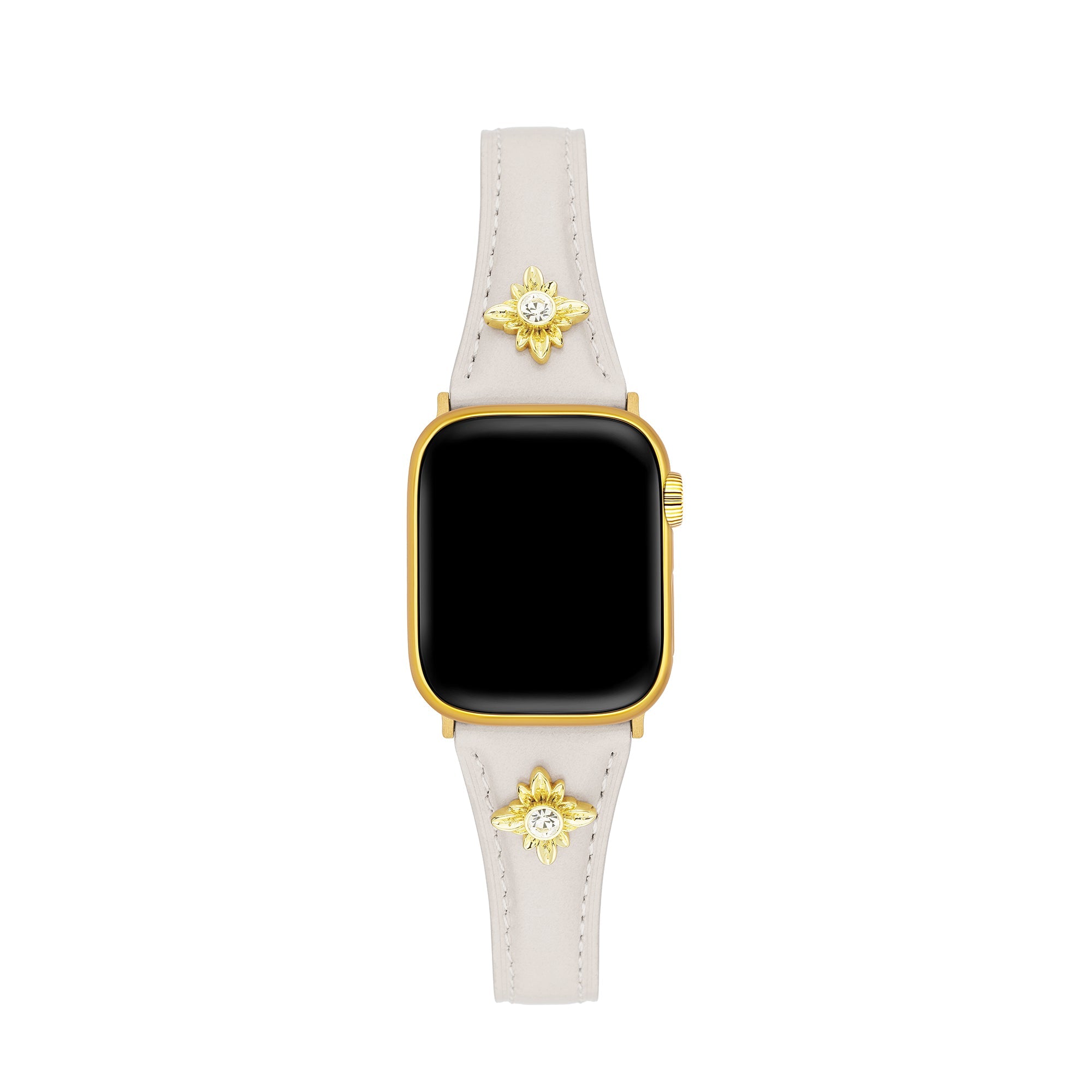 14k Gold / Platinum Plated Floral Accent Leather Watch Band