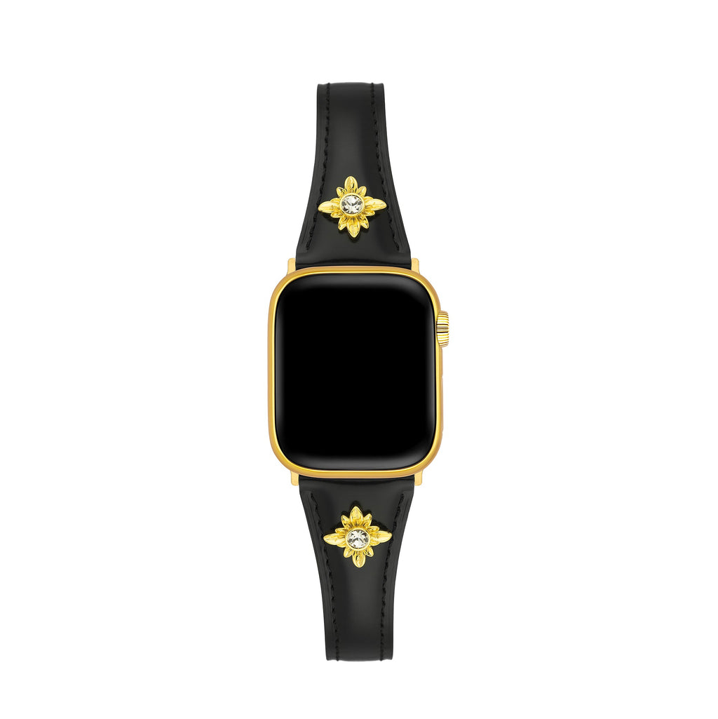 14k Gold / Platinum Plated Floral Accent Leather Watch Band