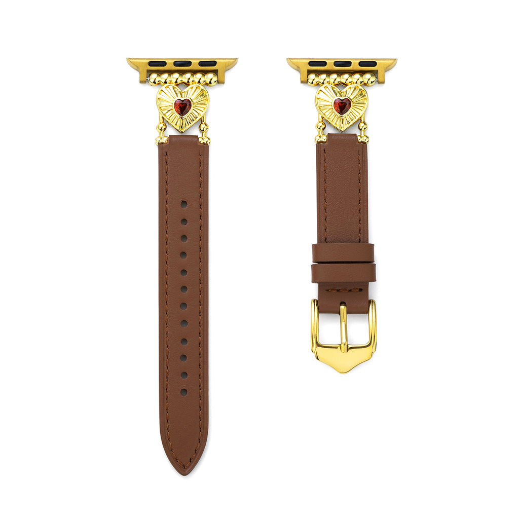 14k Gold / Platinum Plated Heart Adorned Leather Watch Band