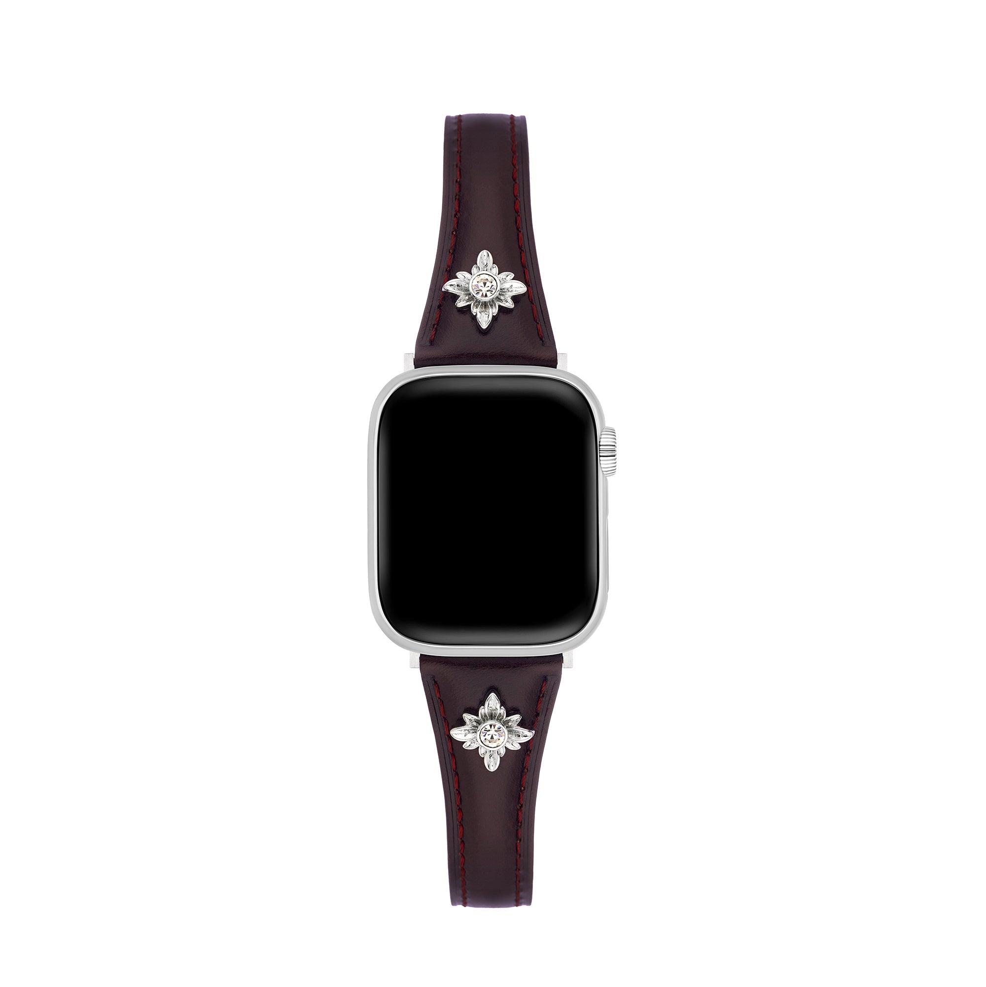 14k Gold / Platinum Plated Floral Accent Leather Watch Band