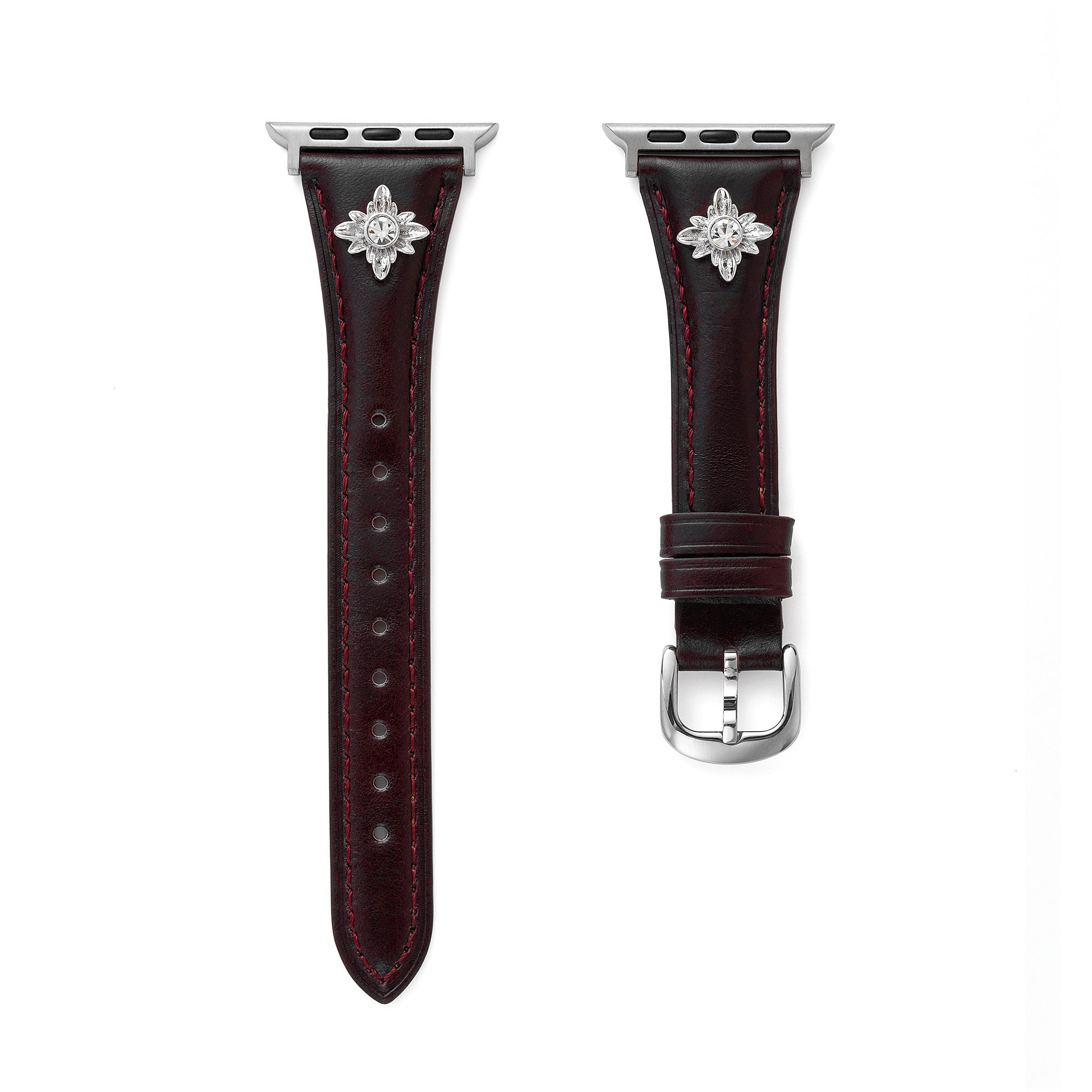 14k Gold / Platinum Plated Floral Accent Leather Watch Band