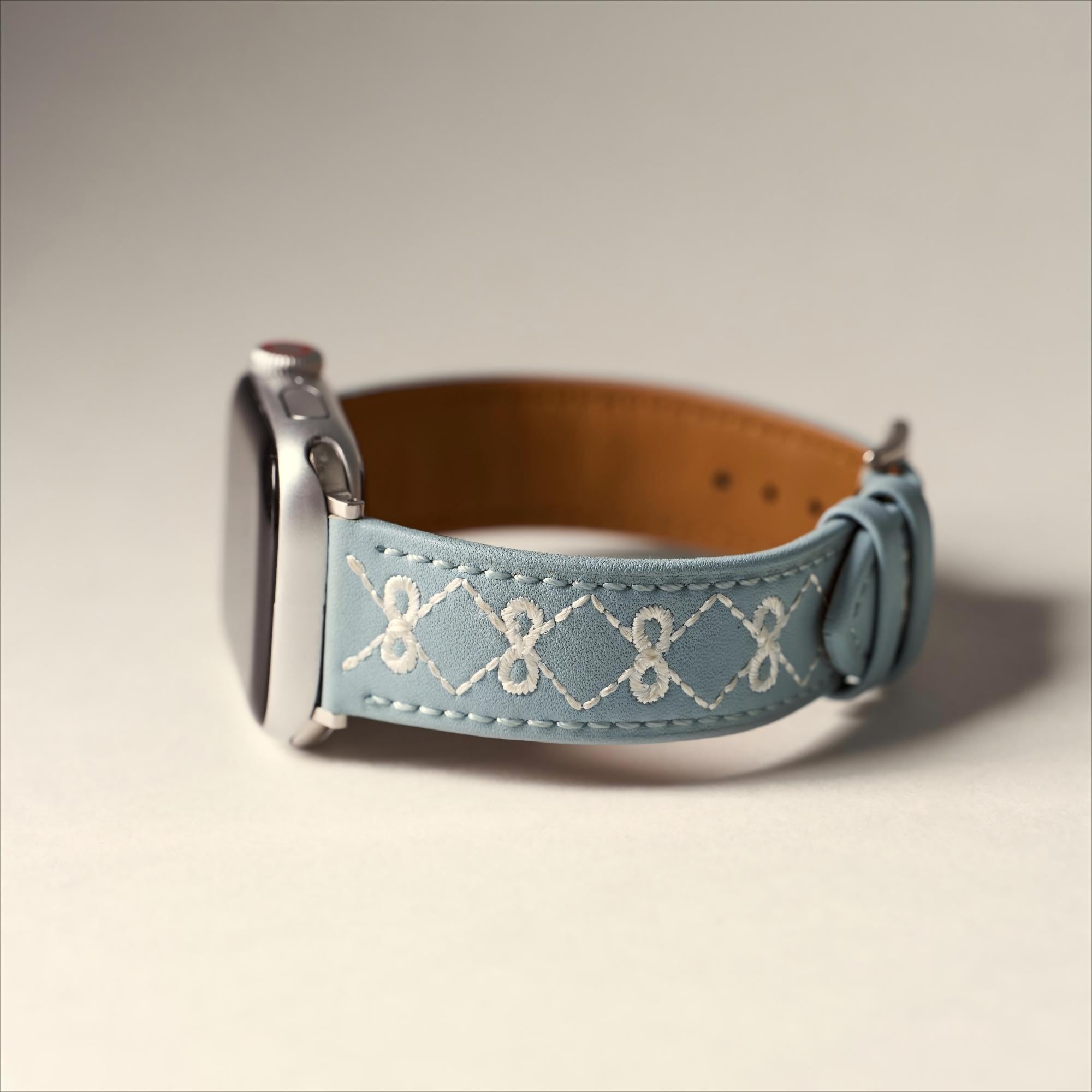 Embroidered Bow Leather Watch Band for Apple Watch