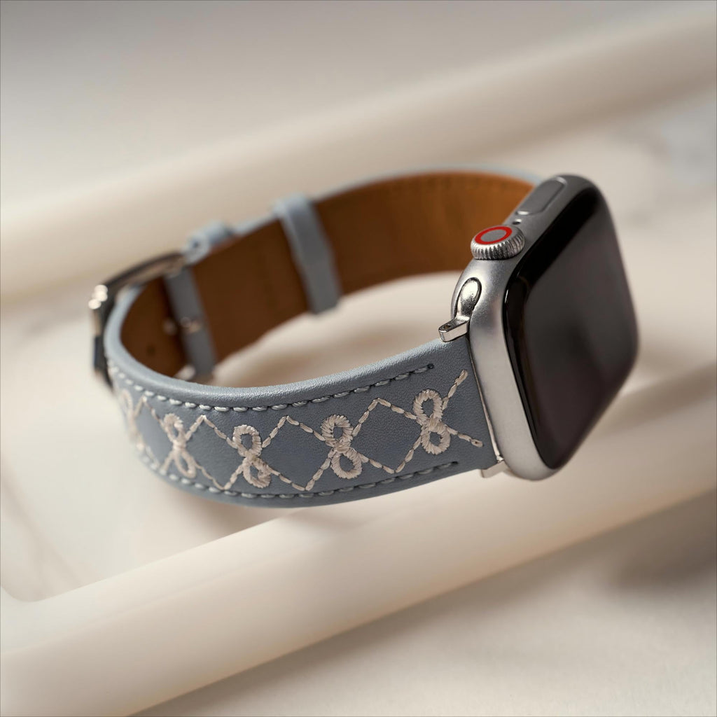 Embroidered Bow Leather Watch Band for Apple Watch
