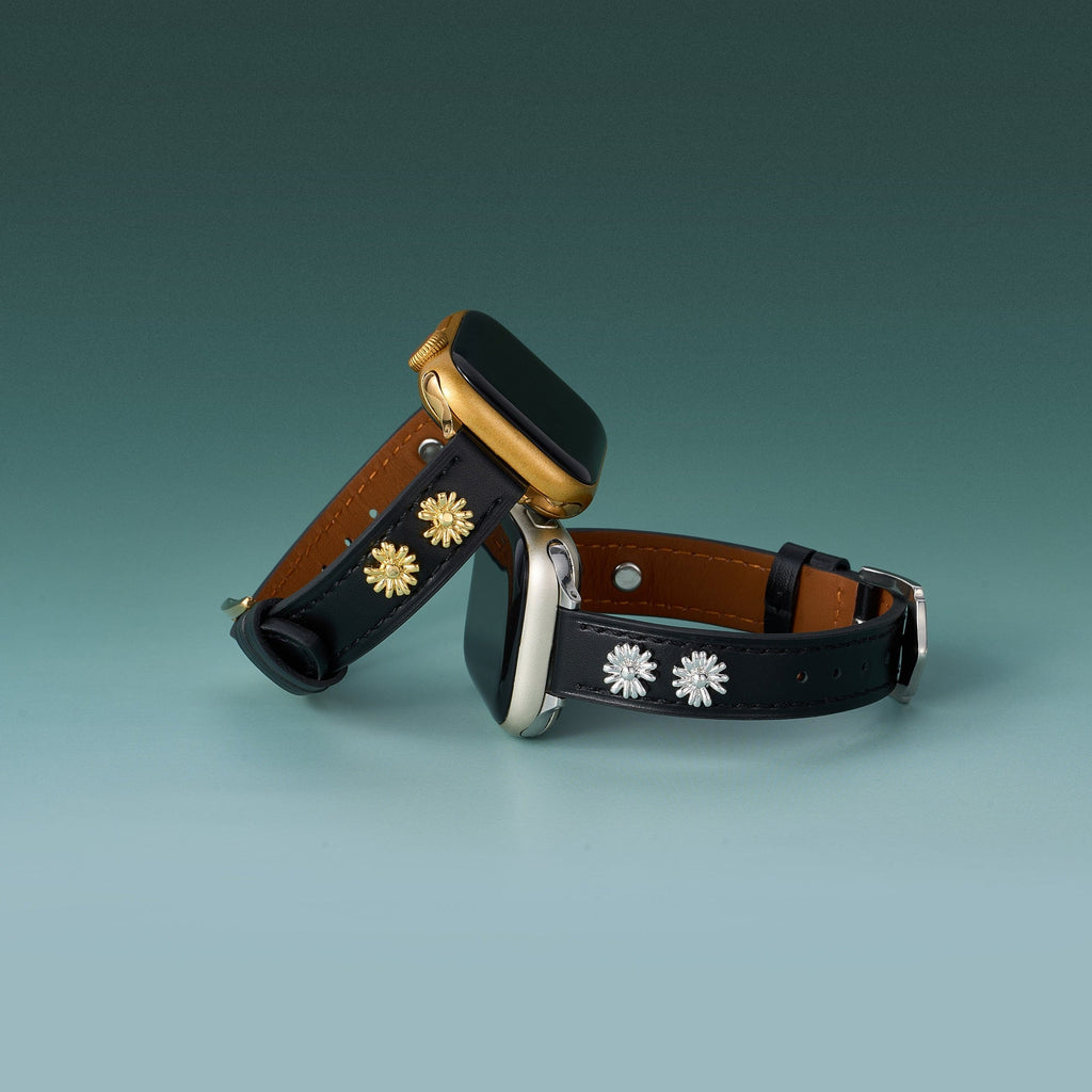 14k Gold / Platinum Plated Daisy Leather Watch Band for Apple Watch