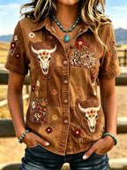 Women'S Western-Style Animal Retro Floral Print Shirt
