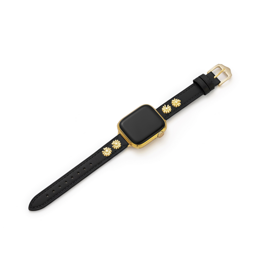 14k Gold / Platinum Plated Daisy Leather Watch Band for Apple Watch
