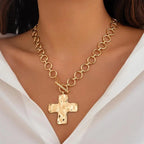 Tewiky Gold Chunky Cross Necklace for Women - Vintage Style