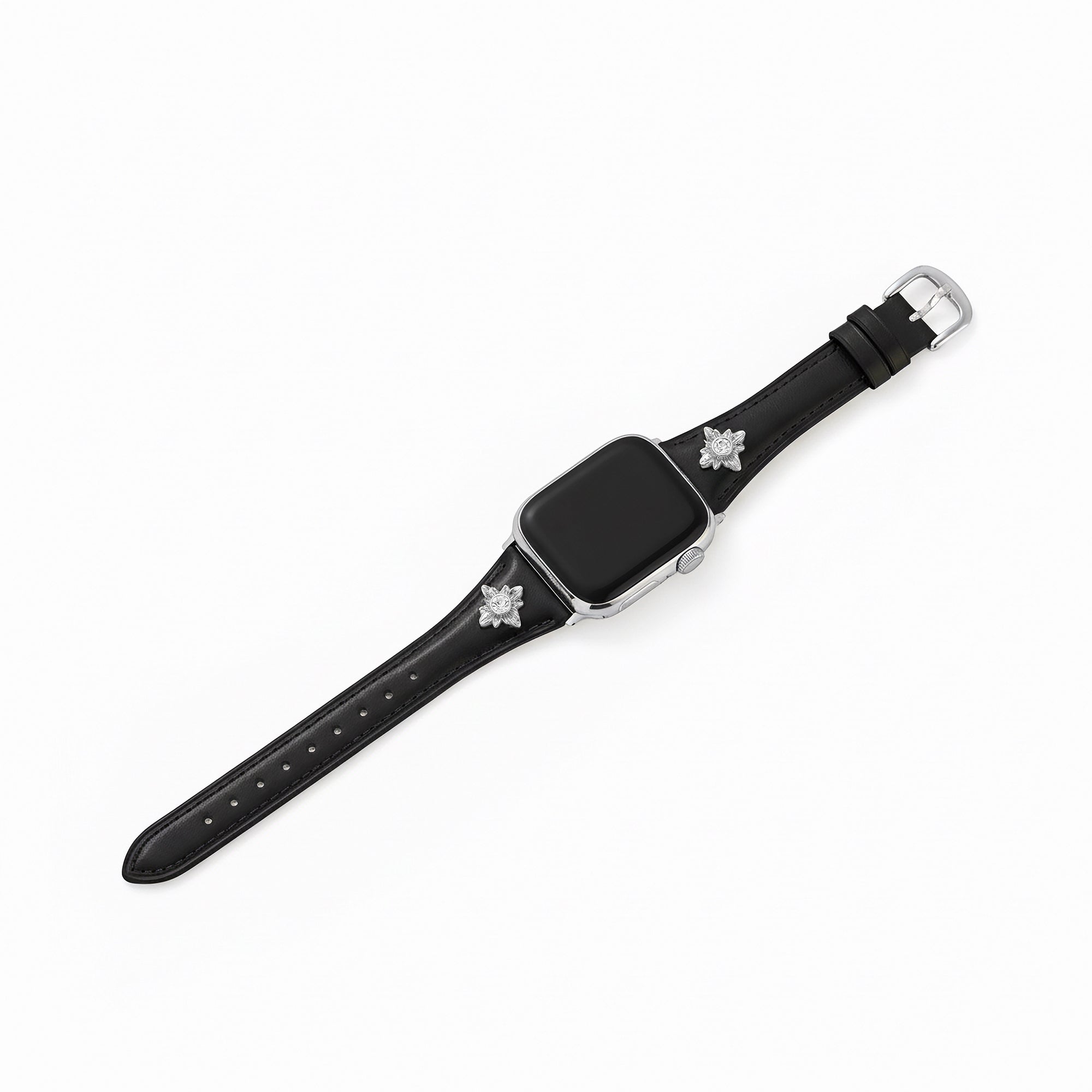 14k Gold / Platinum Plated Floral Accent Leather Watch Band