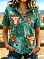 Women'S Western-Style Animal Retro Floral Print Shirt
