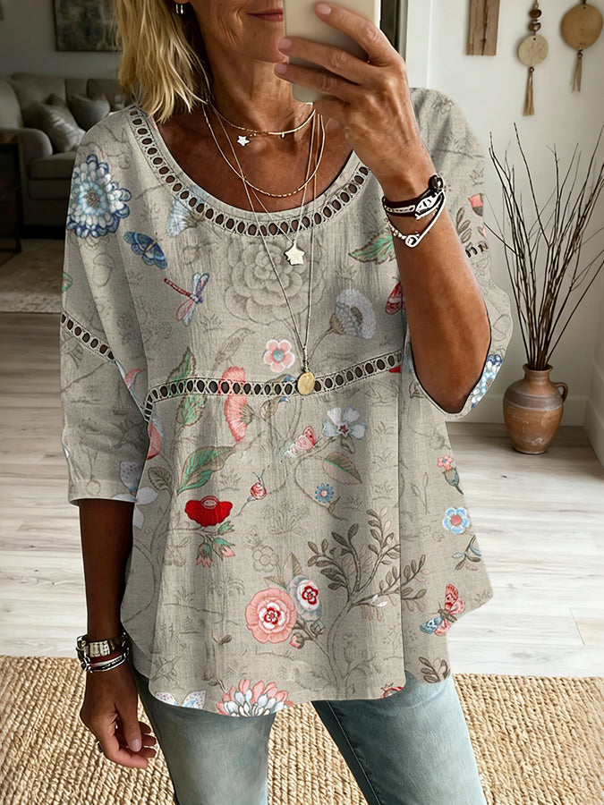 Women'S Casual Floral Art Multi-Color Printed Top