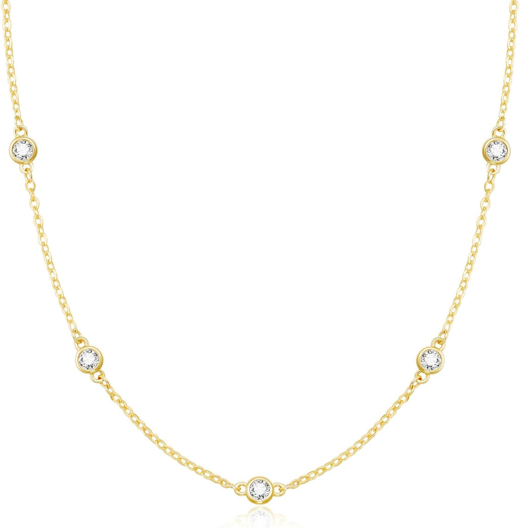Dainty Silver Gold Necklaces for Women Cute Station Choker Simulated Diamond Necklace Simple Layering CZ Necklace Trendy Jewelry Gifts