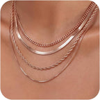 Tewiky Layered Necklaces for Women Non Tarnish- Chunky 14k Gold Plated Herringbone/Snake/Rope/Box/Cuban Link Chain for Women Waterproof Layering Stack Choker Necklace Trendy Dainty Tarnish Free Jewelry Set