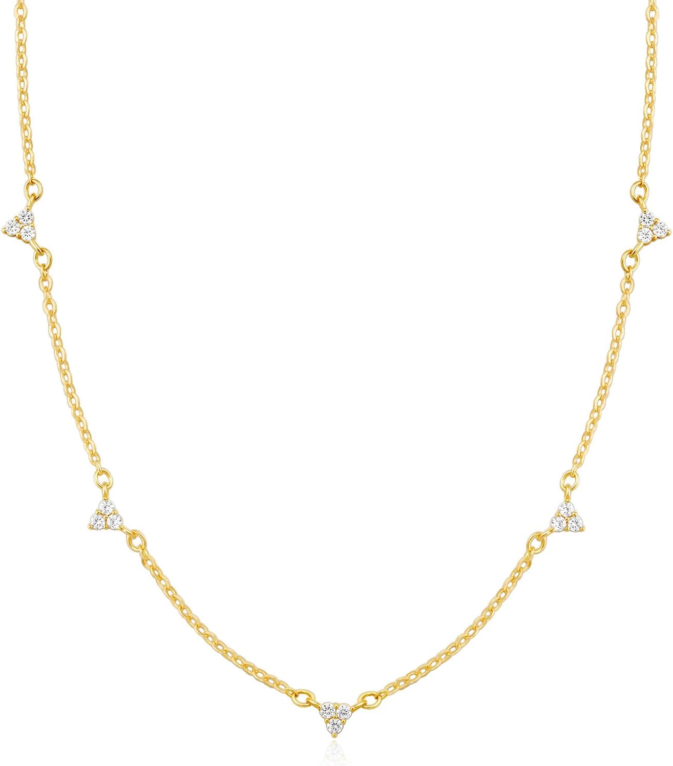 Dainty Silver Gold Necklaces for Women Cute Station Choker Simulated Diamond Necklace Simple Layering CZ Necklace Trendy Jewelry Gifts