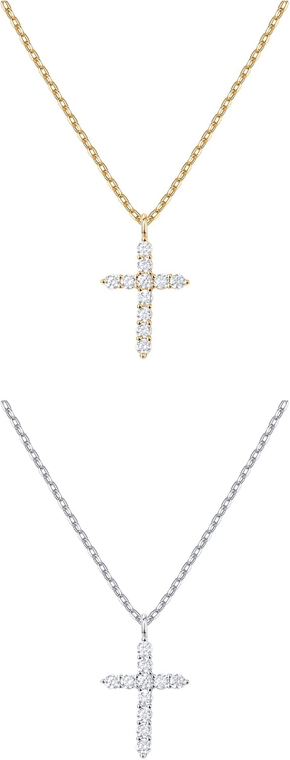 PAVOI 14K Gold Plated Cubic Zirconia Cross Necklace for Women | Cross Faith Pendant Necklaces