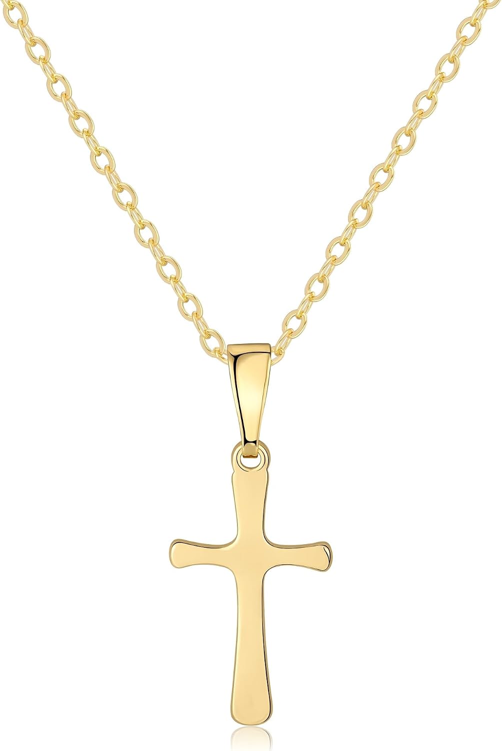 Rotnso Cross Necklace for Women 14K Gold Silver Plated Dainty Small Cross Pendant Choker Simple Trendy Cute Cross Charm Chain Necklace Easter Basket Stuffers Baptism Religious Faith Jewelry Gift