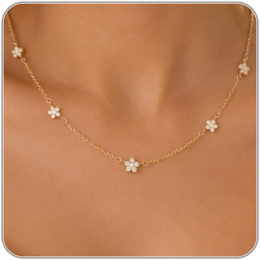 Dainty Silver Gold Necklaces for Women Cute Station Choker Simulated Diamond Necklace Simple Layering CZ Necklace Trendy Jewelry Gifts