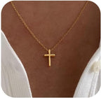 Cross Necklace for Women,Double Cross Necklace 14K Gold Plated Cross Pendant Necklace Dainty Gold Cross Necklaces for Women Trendy Small Cross Charm Necklace Simple Cute Choker Necklaces Gold Jewery