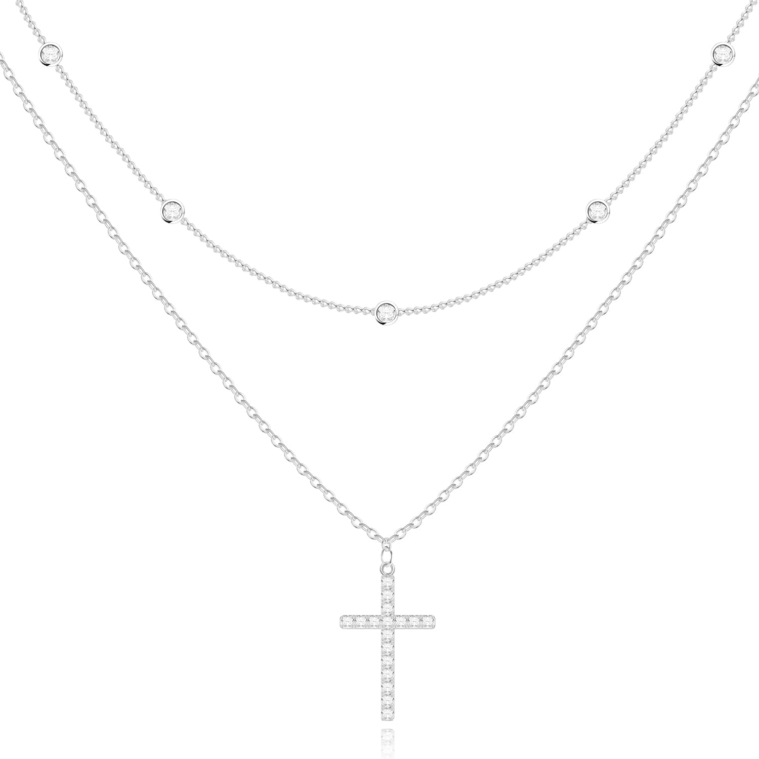 Poxtex Cross Necklace for Women Teen Girls, Dainty 14K Gold Silver Plated Cross Choker Jewelry Non Tarnish Waterproof Cute Simple Small Necklace Christian Baptism Religious Faith Jewelry Gifts