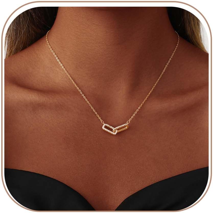 Layered Gold Necklaces for Women, 14K Plated Gold Sterling Silver Plated Dainty Pendant Necklace Set with Cubic Zirconia,Stackable Chain Choker,Trendy Personalized Jewelry Gift Non Tarnish