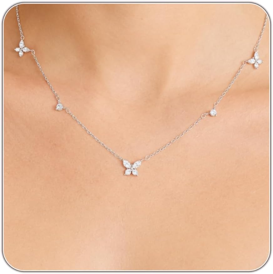 Dainty Silver Gold Necklaces for Women Cute Station Choker Simulated Diamond Necklace Simple Layering CZ Necklace Trendy Jewelry Gifts