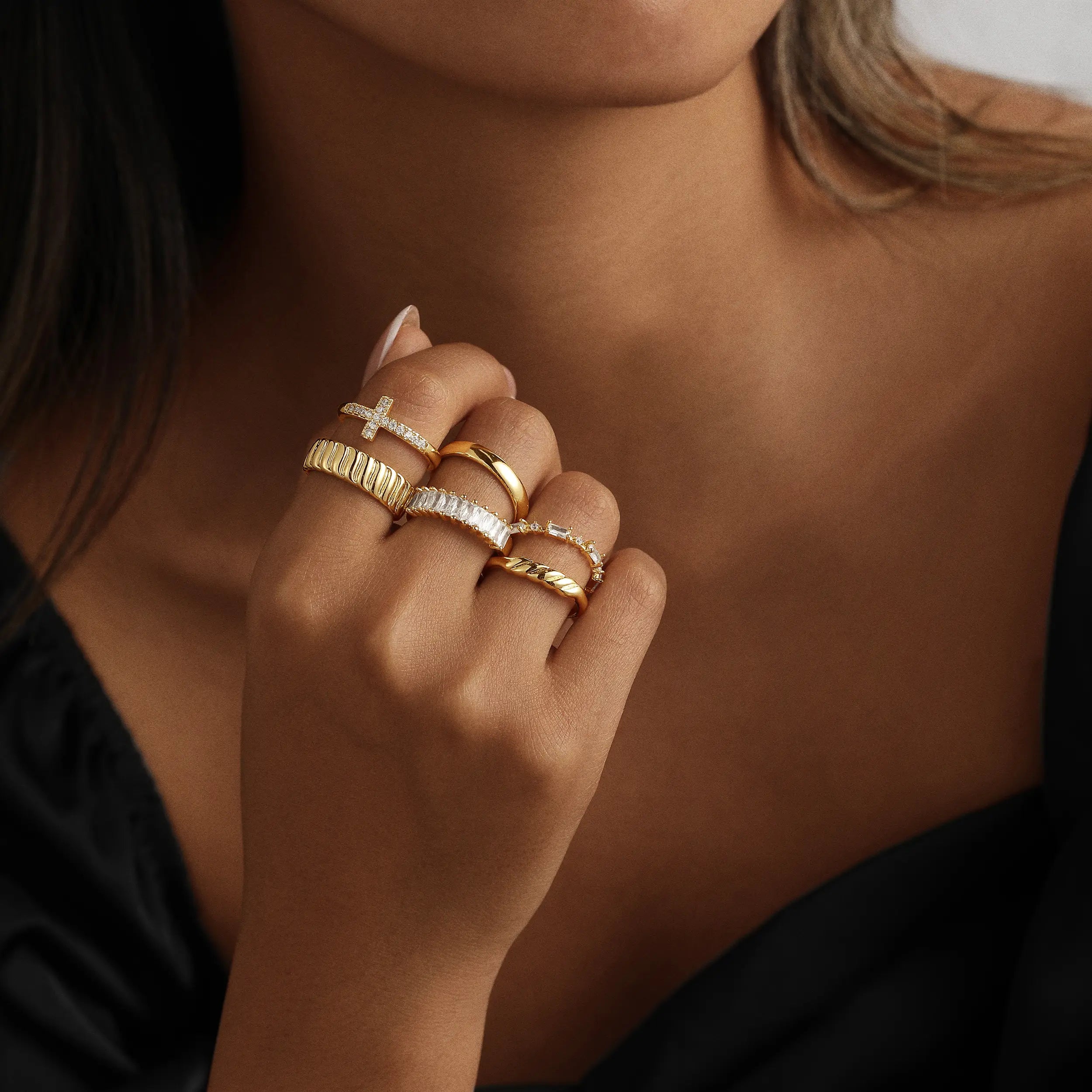 Pancert Gold-Tone 12-Piece Ring Set for Women - Versatile Jewelry