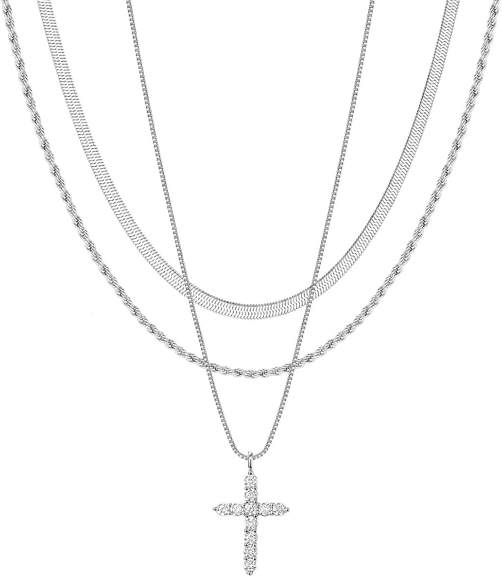 Poxtex Cross Necklace for Women Teen Girls, Dainty 14K Gold Silver Plated Cross Choker Jewelry Non Tarnish Waterproof Cute Simple Small Necklace Christian Baptism Religious Faith Jewelry Gifts