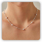 SmileBelle Pearl Necklaces, Daisy Pearls Choker for Women's Pearl Strand Necklaces as Silver and Gold Choker for Teens, Silver Daisy Birthday Gifts 3 Pearls White Necklace as Prom Bridesmaid gifts