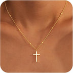 Poxtex Cross Necklace for Women Teen Girls, Dainty 14K Gold Silver Plated Cross Choker Jewelry Non Tarnish Waterproof Cute Simple Small Necklace Christian Baptism Religious Faith Jewelry Gifts
