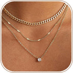 Layered Gold Necklaces for Women, 14K Plated Gold Sterling Silver Plated Dainty Pendant Necklace Set with Cubic Zirconia,Stackable Chain Choker,Trendy Personalized Jewelry Gift Non Tarnish