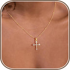 Cross Necklace for Women,Double Cross Necklace 14K Gold Plated Cross Pendant Necklace Dainty Gold Cross Necklaces for Women Trendy Small Cross Charm Necklace Simple Cute Choker Necklaces Gold Jewery