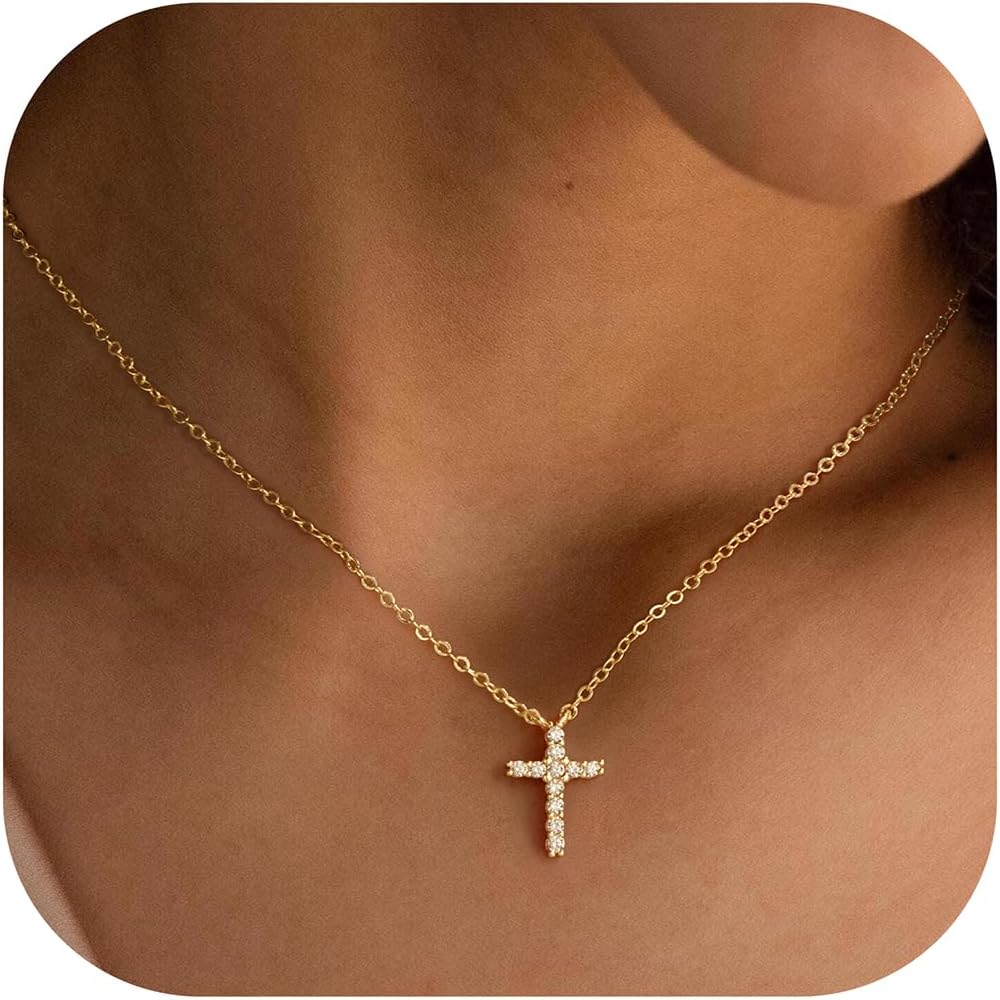 Turandoss 14K Gold Plated Cross Necklaces for Women Girls Jewelry Gifts | Infinity CZ Holy Mary Medal Cross Pendant Necklaces for Women Girls, Baptism Religious Faith Jewelry, First Communion Gifts